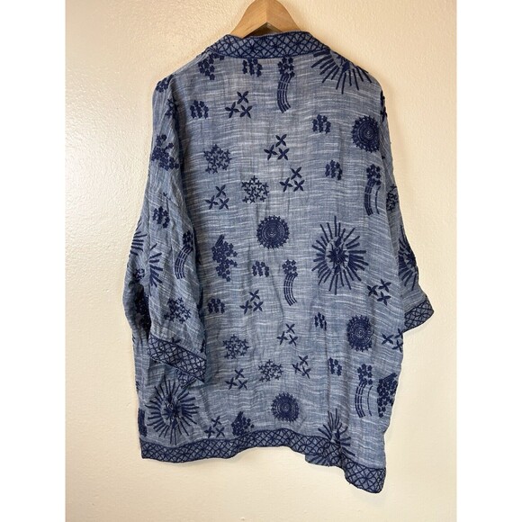 Kyla Seo S Kimono Top Blouse Blue Floral Embroidered Cover Up Kaftan Boho Hippie - Picture 2 of 3